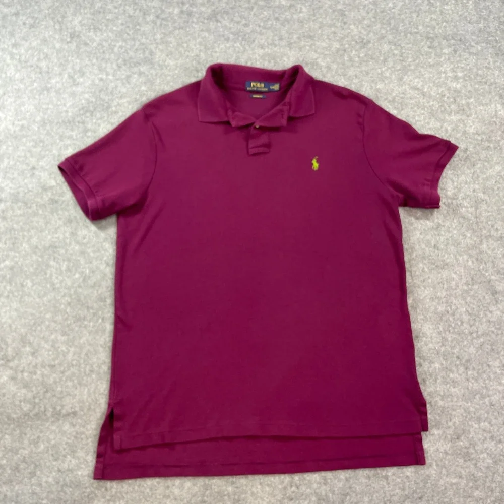 Polo Ralph Lauren Mens Polo Shirt L Plum Short Sleeve Custom Fit